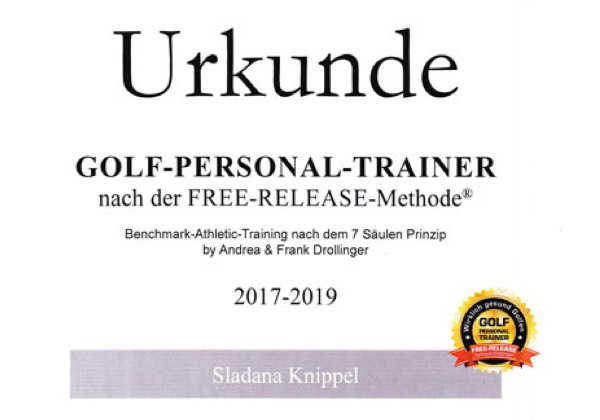 Urkunde Golf Personal Trainer Sladana Knippel